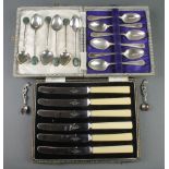 6 Chinese silver tea spoons with hardstone handles, 2 salt spoons and 2 cased sets