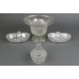 A 19th Century cut glass pedestal bowl with flared neck 6 1/4", a pair of 19th Century boat shaped