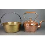 A Victorian copper kettle 8", a brass preserving pan with iron handle 14 1/2"