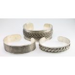 3 Continental silver bangles, 104 grams