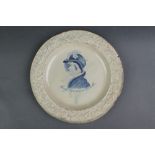A rare early 19th Century creamware commemorative dish - Long Live Queen Caroline, the blue transfer