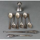 A silver condiment and minor silver spoons etc