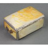 A 19th Century French silver mounted mother of pearl snuff box decorated with pierrots