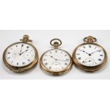 A gold plated Elgin mechanical pocket watch with seconds at 6 o'clock, 1 other and a hunter ditto