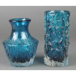 A Whitefriars turquoise knobbly vase 6", a squat ditto 5"