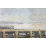 J L Kirk, October 1906, watercolour, a harbour study with a steamer leaving port, signed and dated 6