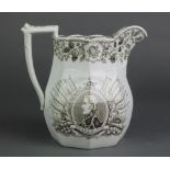 A 19th Century English transfer print commemorative jug with oval portrait panels of Wellington