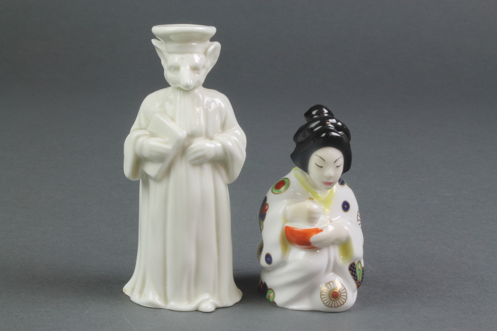 A Royal Worcester candle snuffer - Japanese girl 3" and 1 other in the form of a white glazed gowned