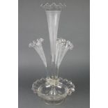 An Edwardian etched glass 4 section epergne with a wavy topped base