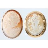 2 9ct gold mounted cameo portrait brooches