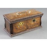 A Victorian rosewood trinket box with hinged lid, the front fitted 2 compartments enclosed by