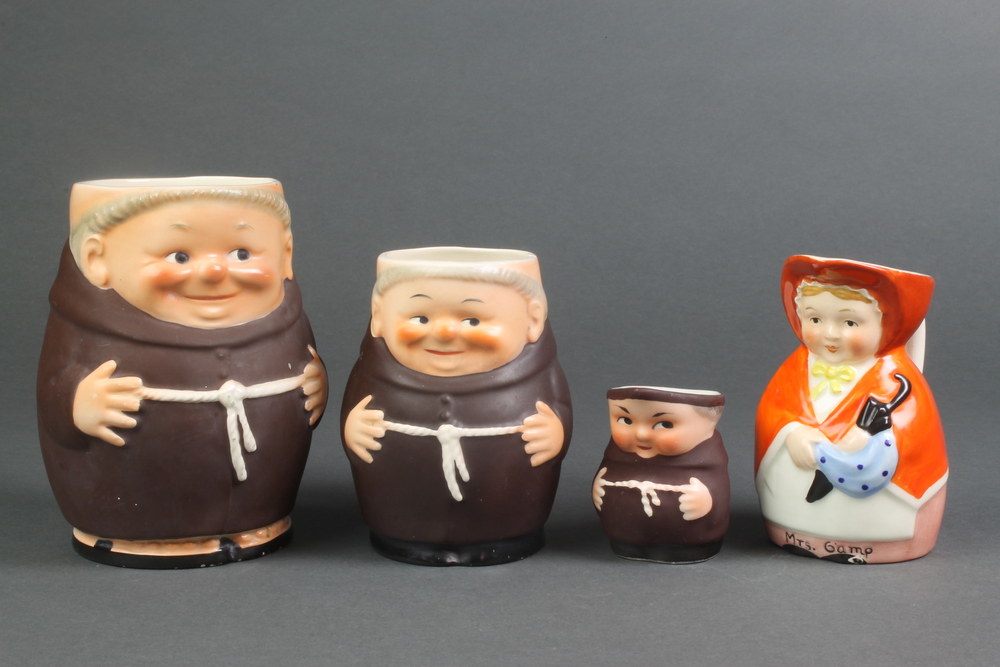 A Goebels monk jug T74/1 5 1/2", a ditto T74/0 4" and 2 other jugs