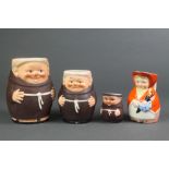 A Goebels monk jug T74/1 5 1/2", a ditto T74/0 4" and 2 other jugs