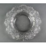 A Lalique Honfleur geranium clear glass trinket dish with etched lowercase signature 8 1/2"