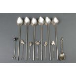 6 silver leaf spoons, 6 pickle forks and a teaspoon