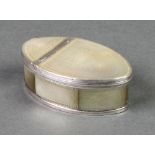 A 19th Century Continental oval silver mounted mother of pearl snuff box with floral decoration