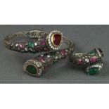 An Indian gem set articulated bangle and matching ring