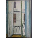 Guy Roddon, oil on canvas, view from a window, signed on reverse, unframed 32" x 21"