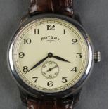 A gentleman's steel cased Rotary wristwatch with seconds at 6 o'clock on a leather strap