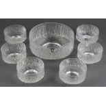 A Whitefriars ribbed glass fruit bowl 8" and 6 dessert bowls 4"