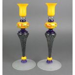 A pair of Nemtoi glass waisted candlesticks with spiral decoration 12 1/2"