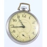 A silver plated mechanical American pocket watch inscribed New Haven with seconds at 6 o'clock and