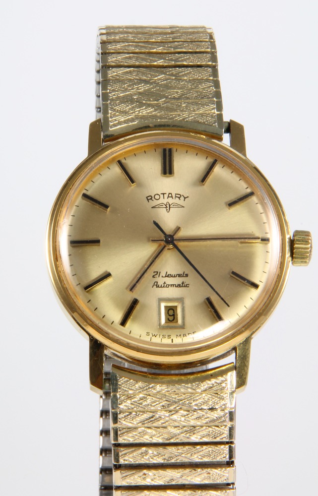 A gentleman's gold plated Rotary automatic calendar wristwatch on a gilt metal bracelet, boxed - Image 2 of 2