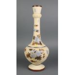 A Victorian painted glass vase decorated with flowers and leaves 8 1/2"