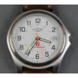 A gentleman's steel cased Rotary Swiss Commando calendar wristwatch on a leather strap