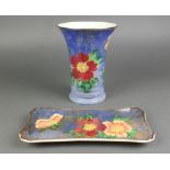 A Royal Doulton flared neck vase, the blue ground decorated with flowers 8 1/2", a ditto rectangular