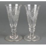 A pair of 19th Century tapered cordials with etched vinous decoration 5 1/2"