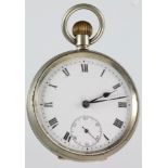 A silver cased mechanical pocket watch with seconds at 6 o'clock, a silver plated cased ditto