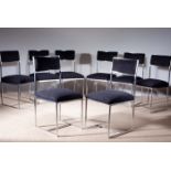 A SET OF EIGHT CHROME FRAMED UPHOLSTERED