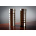 A PAIR OF CYLINDRICAL TABLE UPLIGHTERS,