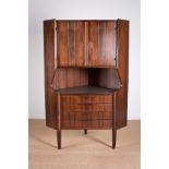 A ROSEWOOD CORNER CABINET, DANISH, 1960s