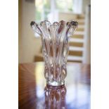 A CUT GLASS FLARED VASE, FRENCH, with lo