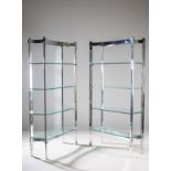 A PAIR OF CHROME UPRIGHT SHELVES, FRENCH