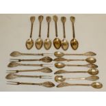 Selection of Decorative .800 Silver cutlery, 6 pickle forks, 6 tea spoons and 6 smaller spoons,