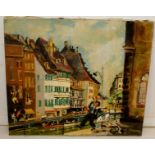 Oil on Canvas of French town scene, By John Allen Videan 1903 - 1989, 49.5 x 59cm