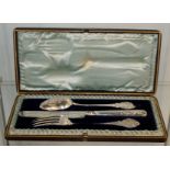 Victorian Leather Cased Sterling silver Cutlery set, Birmingham 1864 / 1889 and made George Unite,