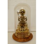 Glass Domed Fusee Skeleton clock, time piece with passing strike of stylised acanthus form, with