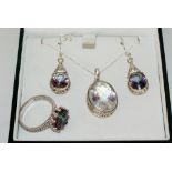 Cased silver set including Earrings, Necklace and Ring