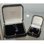 18ct White Gold Diamond and amethyst earring and necklace set