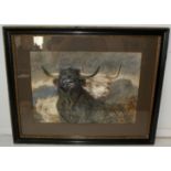 Fine Quality painting by Gournay steele Dated 1886, 2 Highland cattle 48 x 34cm