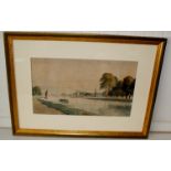 Framed watercolour of River Thames By John Varley 1778 - 1842, 38.5 x 22.5cm