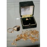 Selection of 9ct Gold including 3 rings and chains, 14.87 Grams