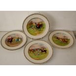 Set of Four Hand painted Hunting scene Minton Plates, 22.5cm Dia, No damage