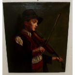 Impressive Italian 19th century Oil on canvas of young Boy playing the Violin, signed on Reverse