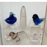 6 Art Glass figures including Wedgwood Bristol blue bird