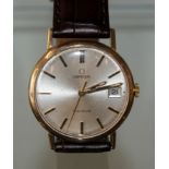 Vintage 9ct Gold Gents Omega Geneve wristwatch with date window and sweeping seconds hand,